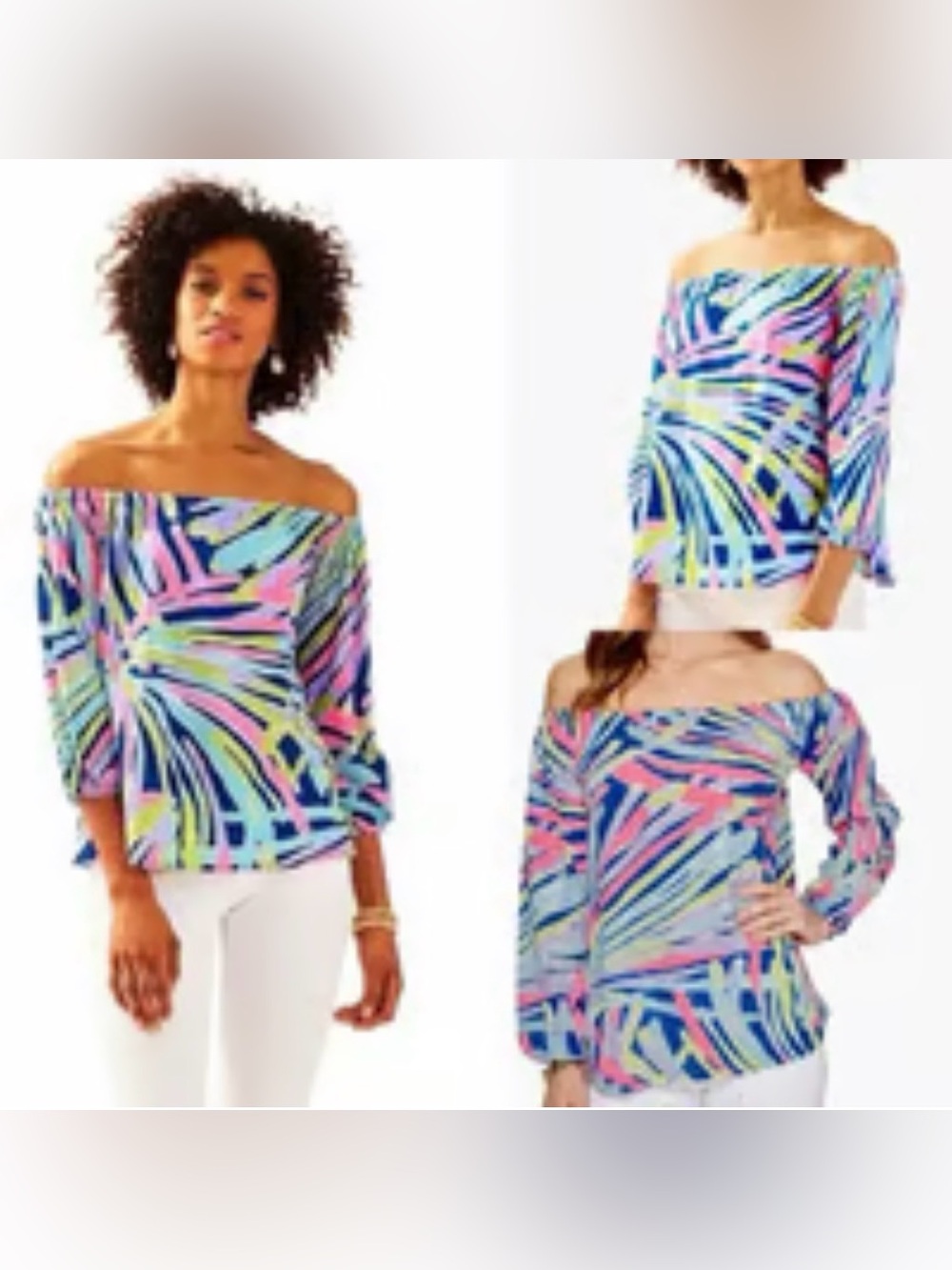 Lilly Pulitzer Enna Off-the-Shoulder Top – “Indigo Sea Dreamin” – Size Small